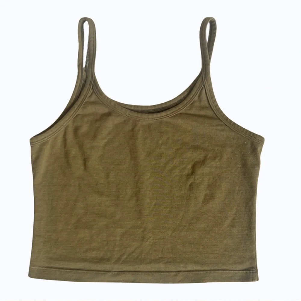 ARQ Olive Green Tank Top Organic Cotton Stretch Crop Cami Size Small - Picture 7 of 9
